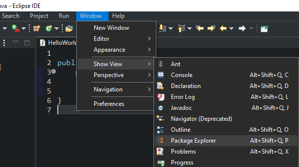 window - show view - package explorer