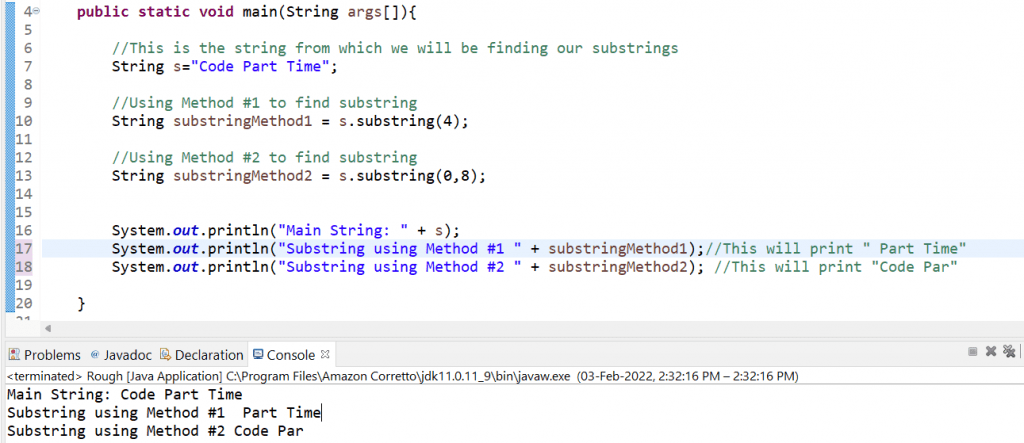 How to obtain substring of a string in Java - Example #2 - 02